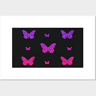 Pink Purple Ombre Faux Glitter Butterflies Posters and Art